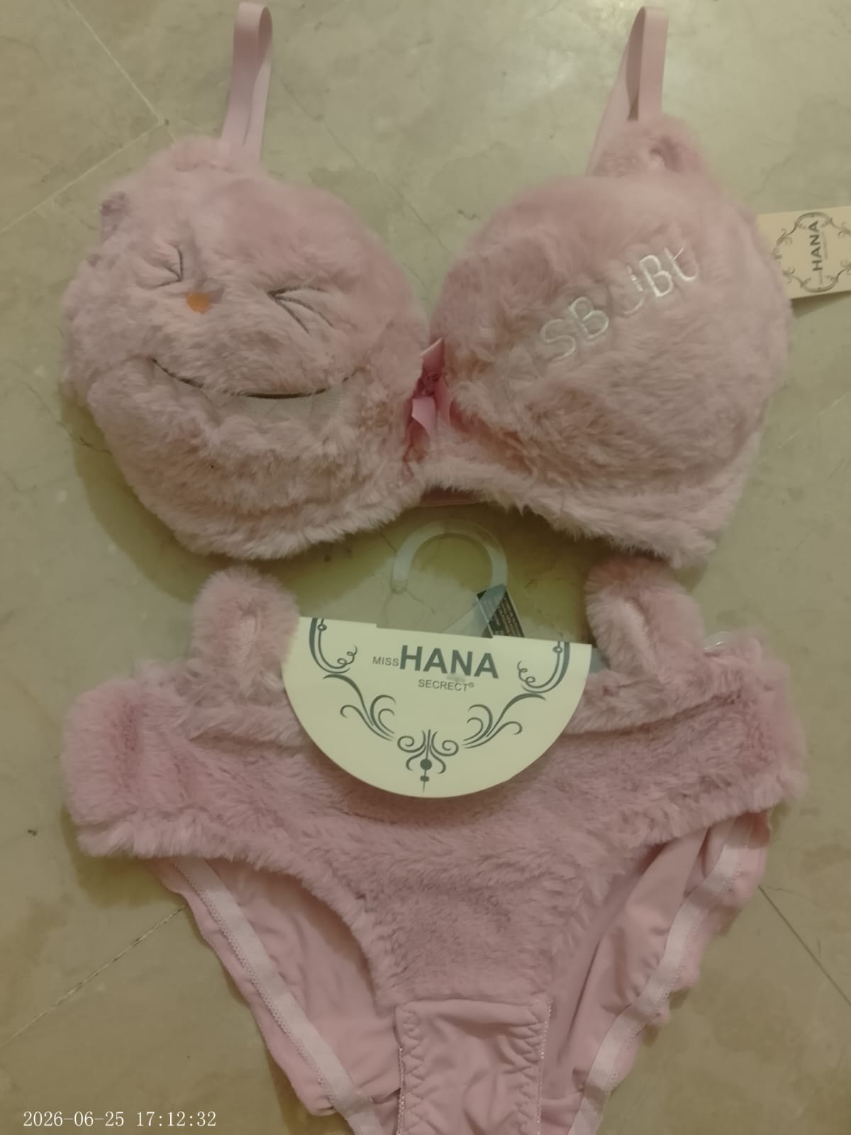 Soft Pink Double Padded Plush Bikini Bra Panty Set