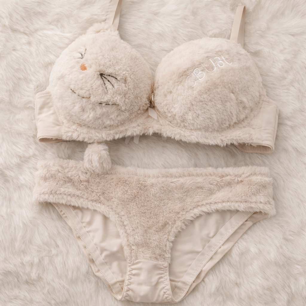 Luxury Soft Woolen Bikini Bra Panty Lingerie Set