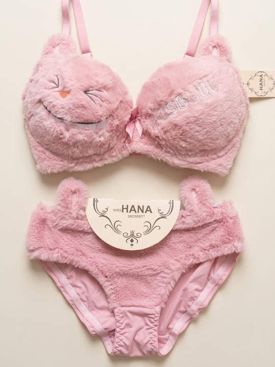 Soft Pink Double Padded Plush Bikini Bra Panty Set