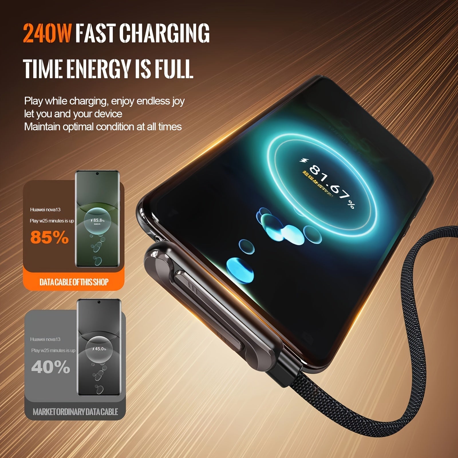 2-in-1 240W Fast Charging Cable with Stand