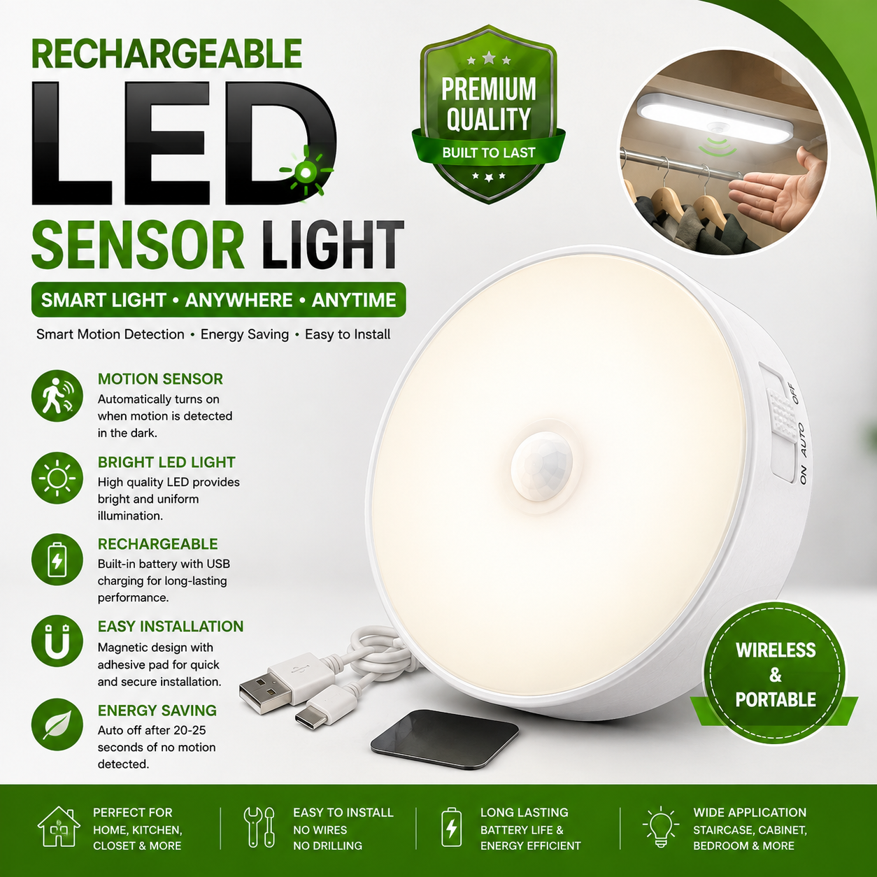 Rechargeable LED Motion Sensor Light Bar