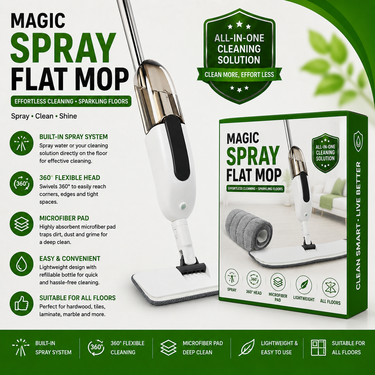 Magic Spray Flat Mop – Effortless Floor Cleaning