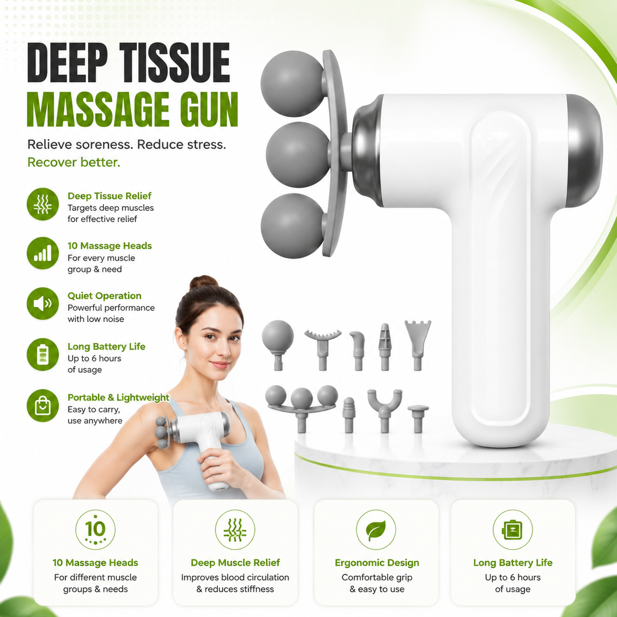 9-in-1 USB Rechargeable Massage Gun