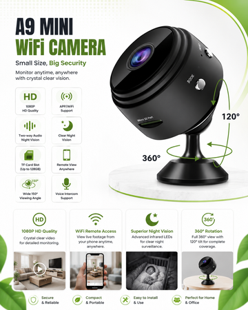 A9 Mini WiFi Security Camera HD 1080P Rechargeable