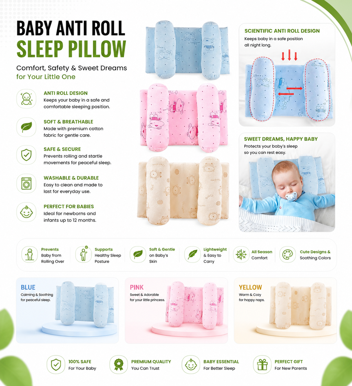 Soft Newborn Baby Head Shaping Pillow