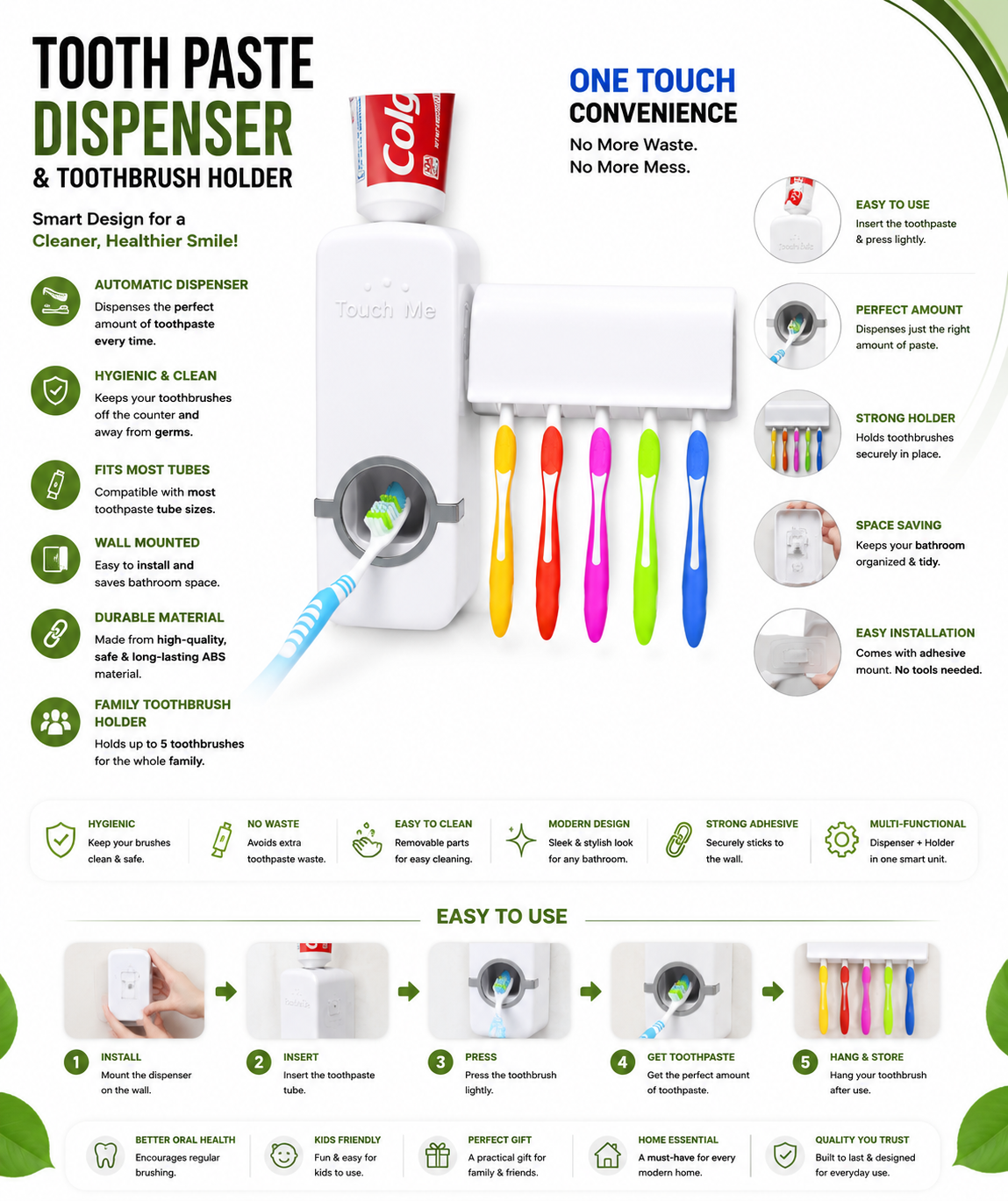 Tooth Paste Dispenser with Tooth Paste Holder