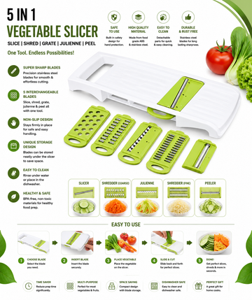 5-in-1 Stainless Steel Veg Cutter & Slicer
