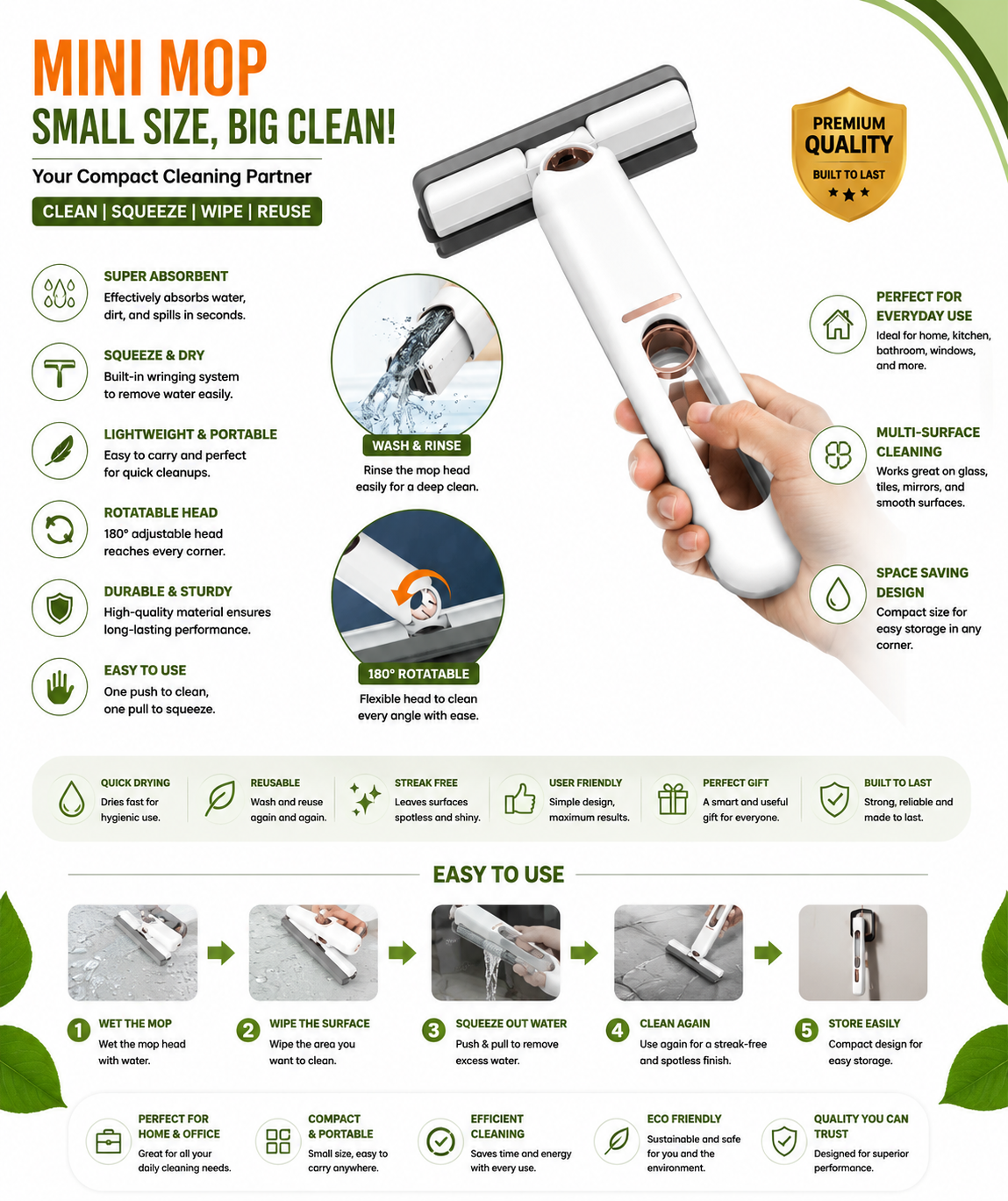 Mini Portable Squeeze Mop – Handheld Cleaner