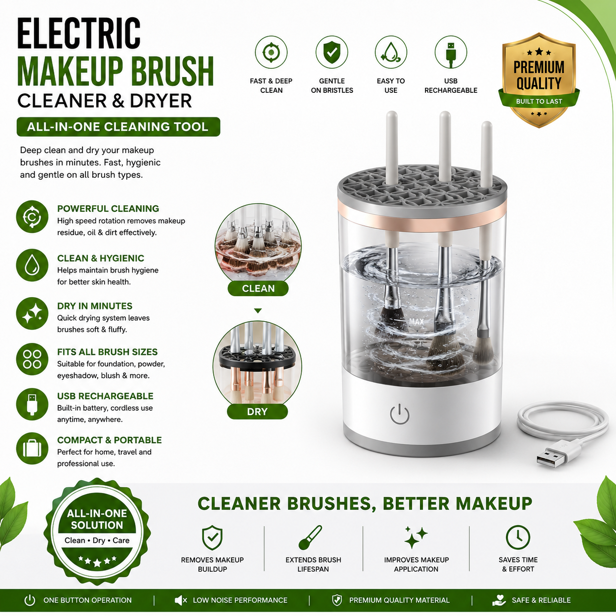 Electric Makeup Brush Cleaner & Dryer – All-in-One Cleaning Tool