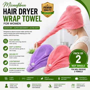 Microfiber Hair Dryer Wrap Towel for Women – Pack of 2
