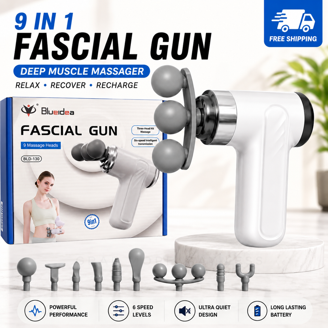 9-in-1 USB Rechargeable Massage Gun